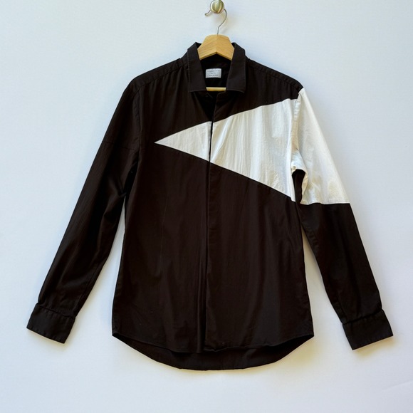7 Diamonds Mens Medium Black White Color Block Western Long Sleeve Button Shirt - Picture 1 of 8